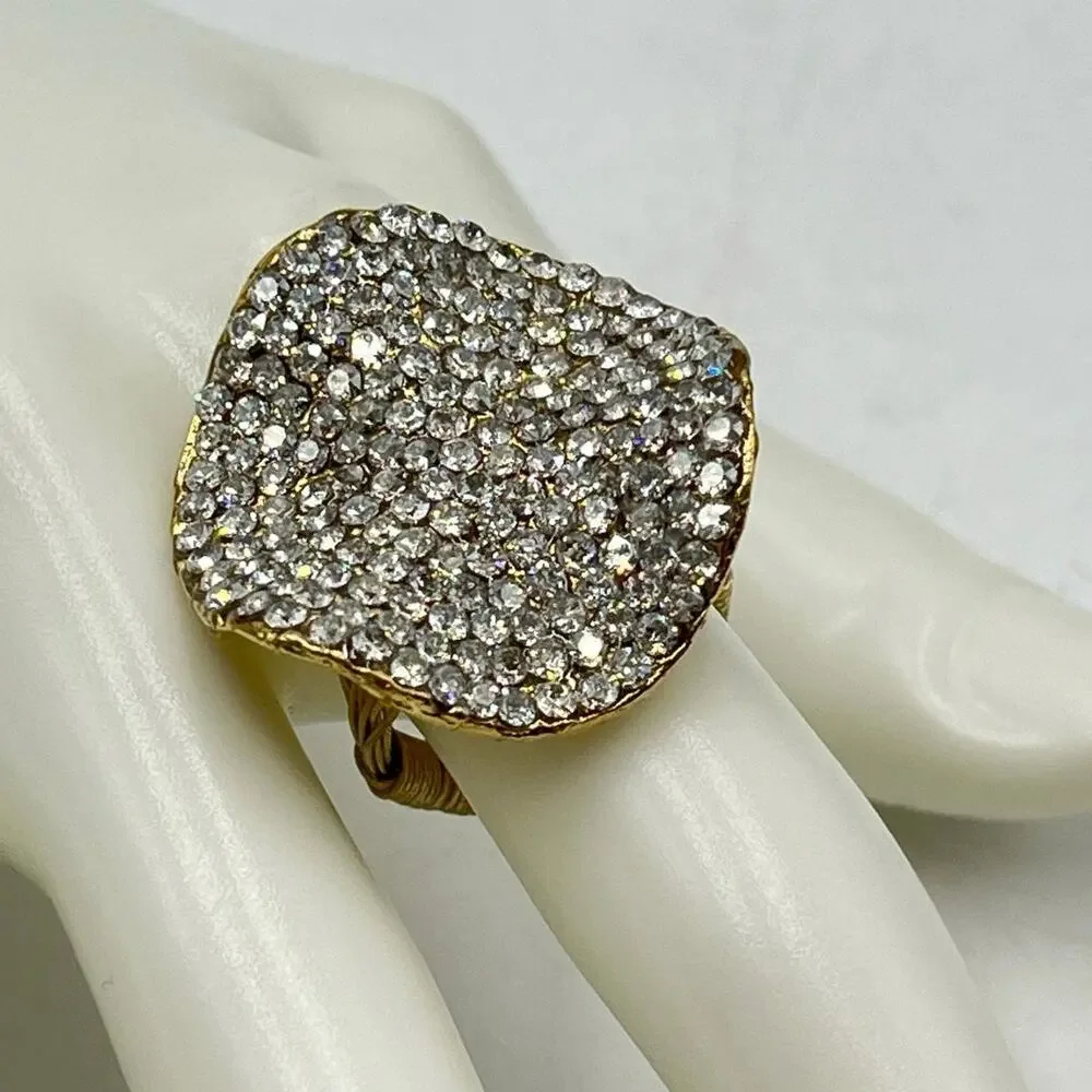 Womens‎ Wavey Cocktail Pave Rhinestone Wire Wrapped Ring Round Setting Sz 8